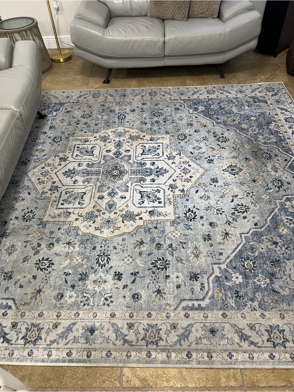 Blue and Cream Medallion Floral Area Rug